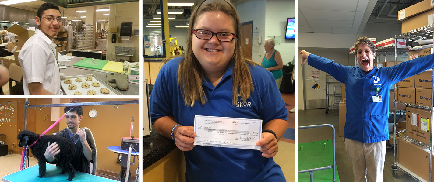 A photo collage showing different people photographed at work.